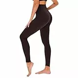 TNNZEET High Waist Leggings Damen Elastische Leggins Weiche Sporthose für Sport Gym,Kaffee,L-XL