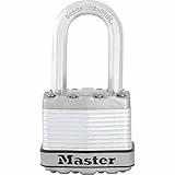 MASTER LOCK Hochsicherheits Vorhängeschloss [Schloss mit Schlüssel] [Laminiertem Stahl] [Wetterfest] [Medium Bügel] M1EURDLF - Ideal für Lagerräume, Lagerschuppen, Garagen, Zäune 38 mm