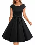 Dressystar Damen Vintage 50er Cap Sleeves Dot Einfarbig Rockabilly Swing Kleider S Schwarz