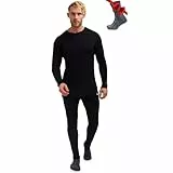 Merino.tech Merino Wool Baselayer Herren Set - Mittelschwer Merino Wool Thermounterwäsche für Herren Long John Set - Oben und Unten (Large, 250 Black)