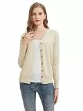 Avondii Strickjacke Damen Kurz Strick Cardigan V-Ausschnitt,Elegante Leichte Frauen Herbst Freizeit Langarm Cardigan mit Knöpfen （S-Apricot）