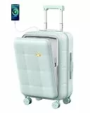 MGOB Handgepäck Koffer 55x40x20 cm, Hartschalen Koffer mit Laptopfach, Trolley Koffer mit 360° Spinner TSA-zugelassenem Schloss und USB & Type-C-Anschlüssen - Hellgrün