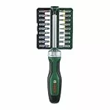 Bosch Bit-Ratschenschraubendreher Set, 19-tlg. (Ratschenschraubendreher mit hohem Drehmoment bis 36 Nm; Getriebe mit 36 Zähnen; magnetischer Bithalter; 18x Bits S2-Stahl; Softgrip; Aufbewahrungsclip)