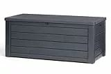 Keter Eastwood Auflagenbox mit 570 Liter Volumen, Wetterfest und Wasserdicht, Sitzgelegenheit, Anthrazit, 72,4 x 155 x 64,4 cm, Kissenbox, Gartenbox