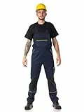 DINOZAVR Fortum Arbeitshosen Männer Latzhose Herren Arbeitshose - Arbeitslatzhose Herren mit Elastischem Bund, Cordura-Verstärkungen, Vordertaschen, Brusttaschen, Cargotasche Dunkelblau 46