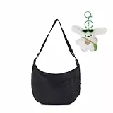 Halbmond Tasche Nylon Crossbody Bag Damen Umhängetasche Schultertasche Groß Nylon Crossbag Schwarz Schultertaschen Lässige Umhängetaschen Mode Bauchtasche mit Dekorativem Anhänger für Alltag Arbeit