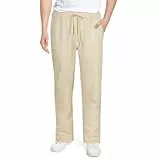 AUYAO Herren Leinenhose Elastischer Sommerhose Lang Leichte Hosen Loose-Hosen für Herren mit Taschen Kordelzug Freizeithose für Urlaub Strand Yoga Gehen Alltag Yogahose Herren Stoffhose Khaki Hosen XL