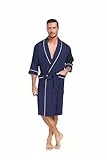 COLORFULLEAF Leicht Bademantel Herren aus 100% Baumwolle Sauna Morgenmantel Männern weicher lange Kimono Reisebademantel(Marine,L)