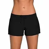 Kfnire Badeshorts Damen Eingebautes Futter Bikini mit Shorts Schnell Trocknend UV-Schutz Kurze Sporthose Badehose (Schwarz,XL)