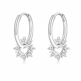 Estrellique Ohrringe Silber 925, Hypoallergen 925 Sterling Silber Creolen mit Sonne Anhängern, Leichte Huggie Ohrringe Creolen Silber mit aushängbaren Anhängern, Geschenke für Damen Mädchen Frauen