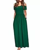 STYLEWORD Sommerkleid Damen Lang Maxikleid Sommer Grün Elegant Freizeitkleid Kurzarm Kleider mit Taschen