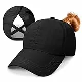 outfit spring Damen Pferdeschwanz Basecap verstellbar mit Zopfloch Mesh Sommer Kappe atmungsaktiv schnell trocknend Criss Cross Sport Cap für Wandern, Laufen, Reisen Alltag