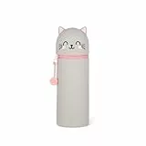 LEGAMI - Kawaii 2-in-1 Schulmäppchen aus weichem Silikon, Kitty-Thema, Stifthalter, Reißverschluss, Buntstifte, Marker, H 18,5 cm