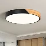 Qamra LED Deckenleuchte, Deckenleuchte Schwarz 40cm, Deckenlampe Holz 36W, Lampe Rund für Wohnzimmer Schlafzimmer Küche Flur Esszimmer 4000K