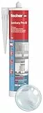 fischer Premium-Sanitärsilikon, Silikon zum Abdichten & Verfugen im Sanitär- und Küchenbereich, Kartusche für zahlreiche Anwendungen und Baustoffe, Langzeitschutz vor Schimmel, 310 ml, transparent