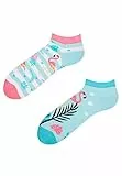 Dedoles Sneaker Socken Low Cut Füßlinge Unisex Damen Herren Baumwolle lustiges Design Geschenk links rechts verschieden, Farbe Blau, Motiv Liebes-Flamingos Knöchelsocken, Gr. 39-42