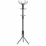 SONGMICS Garderobenständer aus Metall, stabiler Kleiderständer, Garderobe, für Kleidung, Taschen und Hüte, Höhe 182 cm, mit 12 Haken, schwarz RCR19B