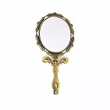 Minkissy Vintage Handspiegel faltbare Hand Make-up Spiegel Oval Metall Tischspiegel für Reisen Home Office (Bronze)