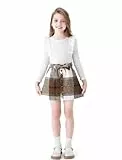 PATPAT Bekleidungssets für Mädchen A-Linie Plaid Rock Set, Komfortable Stoffe Kleinkind Mädchen Mode Kleidung 2Pcs Outfits Set - Ideal für Schule, Freizeit und Outdoor, Weiß, 12-13 Jahre, 152-158