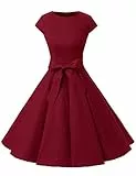 Aupuls Damen Rockabilly Partykleid 1950er A-Linie Swing Kleid Cocktailkleider für Hochzeit, dunkelrot, S