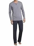 Schiesser Herren Schlafanzug Lang Mit Knopfleiste - Nightwear Pyjamaset, Anthrazit_159630, 52 EU