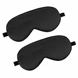 2 Stück Schlafmaske Frauen, Seiden Augenmaske mit Verstellbares Gummiband Lichtblockierende Nachtmaske Hautfreundlich Seitenschläfer Schlafbrille für Reisen Zuhause Hotel Zug Herren(Schwarz)