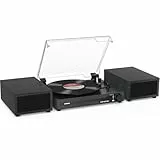 Udreamer Plattenspieler mit 2 Dual-Stereo-Lautsprechern, Vintage Plattenspieler Bluetooth 5.3 unterstützt 3 Geschwindigkeiten, AUX-In, Cinch-Line, USB, kabellose Wiedergabe, Schwarz