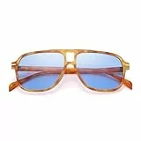 COASION Retro Pilot Sonnenbrille für Frauen Männer Klassisch Rechteckig Doppelsteg Brille Übergröße 70er Jahre Vintage Eyewear UV400 Schutz(Schildpatt Gestell/Blau getönte Gläser)