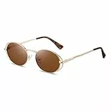 TIANYESY Retro Ovale Sonnenbrille für Frauen Vintage 90er Jahre Sonnenbrille Kleine Ovale Gläser Schmale Schatten UV400 (Gold Rahmen/Teelinse)