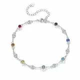 AOBOCO Fußkettchen Sterling Silber 925 Damen Perlen Fusskettchen mit Bunten Kristalle 28 cm (Muschel)