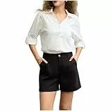 Belle Poque Damen Musselin Kurze Hose Sommer Bermuda Hose Stretchy Gerades Bein Lässige Freizeit High Waist Shorts mit Taschen Schwarz M