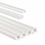 Kabelkanal selbstklebend, 4er Set, 100x1,1x1cm (Platz für bis zu 2 Kabel, 3M Klebestreifen, PVC, streichbar, kürzbar, halbrund, für Schreibtisch, Wand, Sockel, Fußboden etc.) weiß