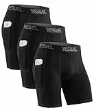 YESWEL Kompressionsshorts Herren 3er Pack mit Handytasche, Schnelltrocknende Radlerhose Kurz, Elastische Sport Tight Unterhosen,Atmungsaktive Laufunterwäsche Funktionsshorts (Schwarz,M)