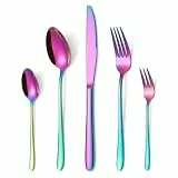 HONKKU 60 Teilig Besteck Set Regenbogen, Edelstahl Besteckset für 12 Personen, Essbesteck Set mit Abendessen Messer, Gabeln und Löffeln für Zuhause/Restaurant/Party/Bankett, Spülmaschinenfest