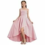 XINYUNZU Kleider Mädchen A-Linie Kleid Festlich Leichte Sommerkleid Lang Trägerkleid Abendkleider Festliches Mädchenkleider Ballkleid Freizeitkleid Kinder Dress Elegante Kinderkleider Rosa 9-10 Jahre