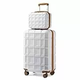 KONO Gepäck-Sets Kofferset 2 Teilig Handgepäck Koffer mit Beautycase (54cm+Kosmetikkoffer, Weiß)
