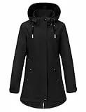 heekpek Übergangsmantel Damen Elegant Mantel Frühling Leichte Jacke Parka Frühlingsjacke Outdoor Windjacke Softshell Übergangsjacke mit Kapuze, Kordelzug für Frühling Herbst(Schwarz, M)