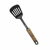 STONELINE BACK TO NATURE Pfannenwender 33 cm Nylon, Holz Optik Griff, Spatel Geschlitzt mit Stütze, Hitzebeständig, für Antihaftbeschichtetes Kochgeschirr, Küchenutensilien Küchenhelfer