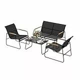 WOLTU Gartenmöbel Set 4-teilig1 Tisch & 1 Zweisitzer-Sofa & 2 Sessel mit Rückenlehne und Armlehnen Ergonomisches Design UV-beständig Balkonmöbel für Terrasse und Balkon, Schwarz