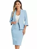 Allegra K Damen Business Outfit Rock mit Blazer Elegant Set 2-Teiliges Büro Arbeit Kragenloser Bleistiftrock Hellblau L