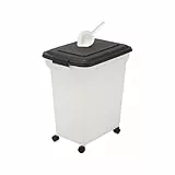 Iris Ohyama Hundefutter Aufbewahrung mit Rollen, 45L/15kg, Schwarz, Luftdichte Futterbox, Trockenfutter, Futterbehälter, Für Hunde, Katzen, Tierfutterbehälter, Schaufel, BPA-frei, Futtertonne, ATS-L
