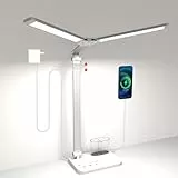 iVict Led-Schreibtischlampe, Doppelkopf, höhenverstellbar, dimmbare Nachttischlampe mit USB-Ladeanschluss, 5 Lichtmodi, Schreibtischlampen für Kinder, Touch Control zum Lesen, Basteln, Arbeiten