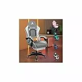 ALFORDSON Bürostuhl, Gaming-Stuhl, Massage-Gaming-Stuhl, Ergonomischer Gamer-Stuhl mit Fußstütze, Kopfstütze, Massage-Lendenkissen, Gepolstert, Drehstuhl aus Leinenstoff, Grau