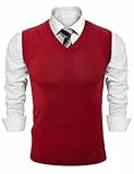 Sykooria Herren Strickweste Ärmellos Pullunder Leicht V-Ausschnitt Slim Fit Business Golf Weste Frühling Herbst Männer Strickwaren, 3-Weinrot S