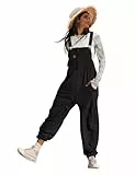YESNO Lässiger Cord-Overall für Damen Verstellbare Träger Lockerer ärmelloser Harems-Latz-Overall für Damen mit Taschen XL PCLDE Schwarz