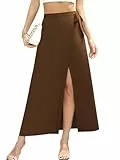Missufe Damen Sommer Freizeit Strand Bademode Schlitz Flowy Swing Maxi Wickelrock (Braun, Mittel)