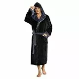 U2SKIIN Herren Kapuze Bademantel, Plüsch Bademäntel für Herren lange Fleece Plüsch Bademantel flauschig aus Flanell (Schwarz/Dunkelgrau, L/XL)