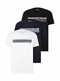 TOM TAILOR Denim Herren Triplepack T-Shirt mit Print, Black, L