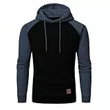 YuKaiChen Herren Kapuzenpullover Casual Langarm Karierten Kordelzug Jacquard Hooded Sweat mit Fleece Innenseite Schwarz/Indigo XXXL