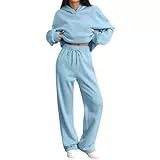 DUHGBNE sportanzug Jogginganzug Damen Set Trainingsanzug Zweiteiler Winter Gefüttert Jogginganzug Warme Freizeitanzug Bequeme Sportanzug Einfarbig Tracksuit Baumwolle Sweatsuit 2 Teilig pullover